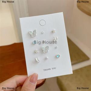 [COD] Big House Sweet Butterfly Opal Heart Stud Earrings Set For Women Girls Exquisite Butterfly Geometry Love Stud Earrings Jewelry Gifts