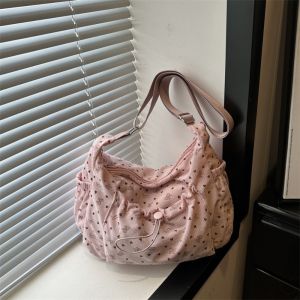 LETIGO Corduroy Crossbody Bag Polka Dot Butterfly Knot Shoulder Bag Casual Large Capacity Tote Bag