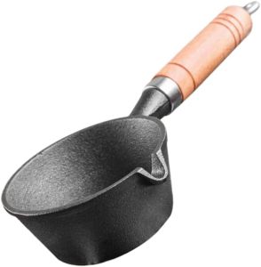 Ipetboom Cast Iron Pot 1 Pc Butter Iron Oil Heating Pot with Wooden Handle Coating Cookware Melting