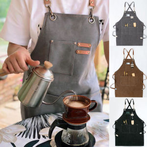Canvas leather straps Strap-back type Coffee Shop Aprons Barber Working Bib Kitchen Cooking Aprons