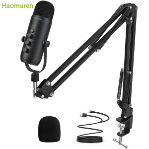 Haomuren Podcast Condenser Microphone with Boom Arm Stand USB Gaming Mic for PC Karaoke Streaming Recording Voice Overs K66S