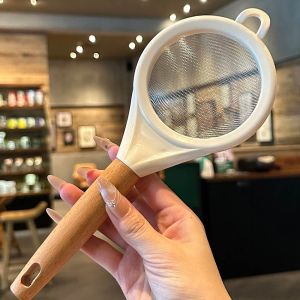 Saringan Serbaguna Stainless Teh Tepung Kopi Jus Sendok Saringan Dapur Gagang Kayu Gaya Jepang