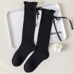 DOWNA 1 Pair Lưới Tất dài cho trẻ em Màu đơn sắc Tất cao đến đầu gối Thiết kế nơ Mềm mại Tất bé gái Bé Gái 3-12 Tuổi