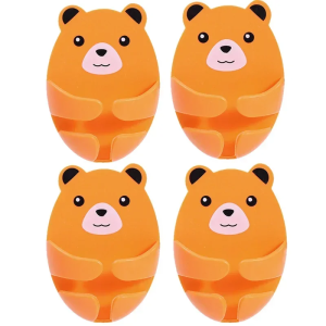 4Pcs Cute Bear Plug Holder Self-adhesive No Punching Kitchen Power Cord Storage Rack Wall Mounted Electrical Plug Hook