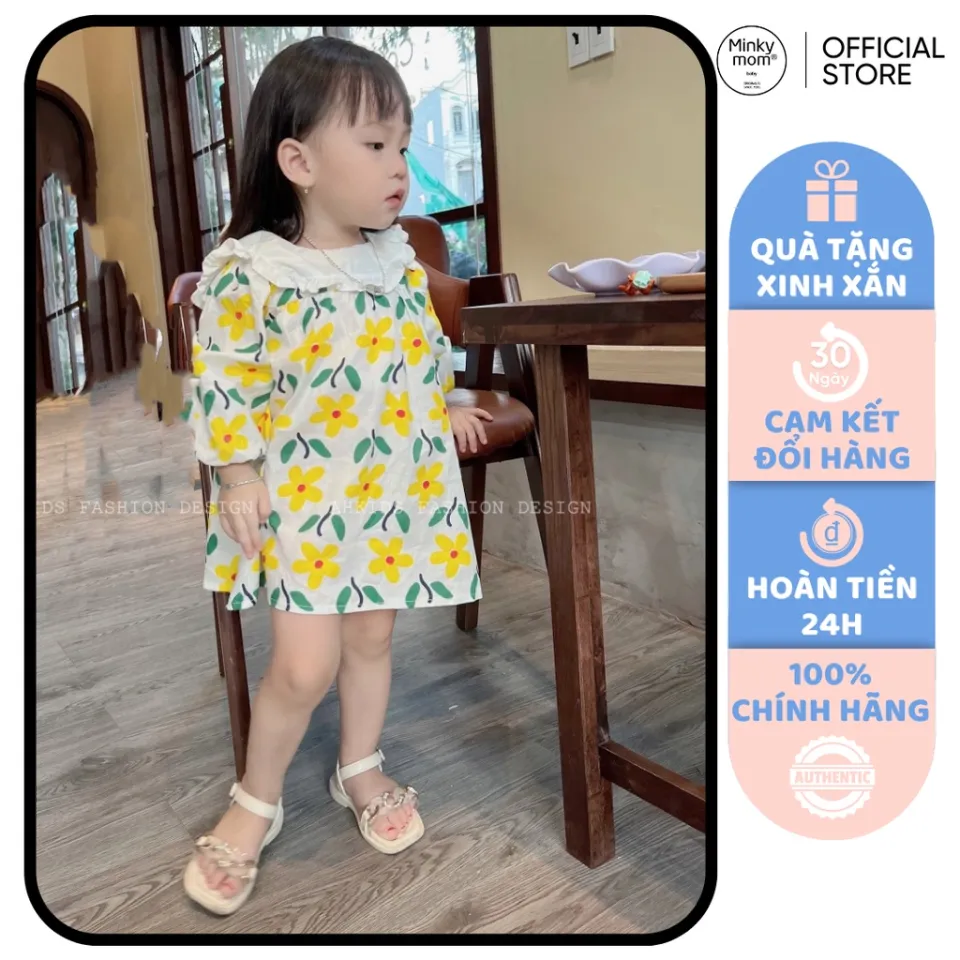 Váy đầm cho bé gái xinh xắn gelu kids họa tiết hoa nhí vintage phối cổ viền  ren chất liệu thô mềm mát - v046