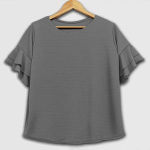Plus Size 2-Layer Ruffle Sleeve Blouse for Women Flattering Fit for Casual & Office Wear 2XL–3XL Charcoal Gray  Color