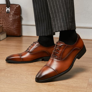 FECHENG Mens Business Dress Casual Shoes For Men Soft Genuine Leather Fashion Mens Comfortable Oxford Shoes