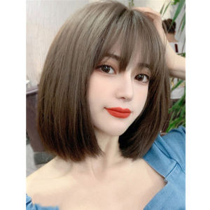 Women Bobo Style Wig Bangs Straight Hair Hair Extensions Fake Hair Full Wig Female Black Brown Natrual Soft Fluffy Breathable