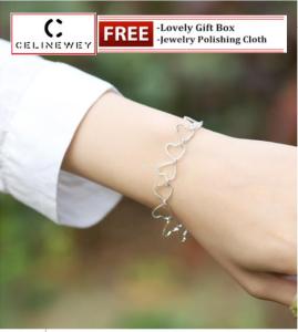 Celinewey 925 Silver Plated Jewelry Unique Bling Hearts Interlocking Charm Bracelet - 153B