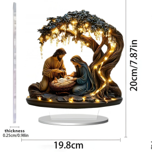 2D Acrylic Christmas Ornament Holy Family Figurine Jesus Birth Scene Flat Tabletop Decor for Home Nativity Display