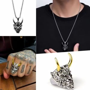 JJT Hippie Style Dragon Skull Ring with Horns Gothic Punk Fashion Jewelry for Men and Women