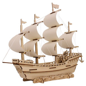 Đồ chơi lắp ráp mô hình 3D bằng gỗ Thuyền buồm thương gia loại lớn 44 x 11 x 33 cm