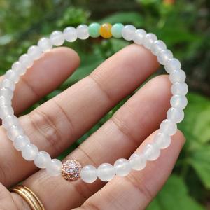 Icy Translucent beads mix with 2 green 1 yellow Natural Type A Jadeite Bracelet total of 38 beads with QIC labs approved certificate weigh 8.43 grams measurement 4.8 mm a stunning collection for your daily wear (bracelet3)