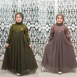 Inara Dress Kids Gamis Anak Usia 5-12 Tahun Bahan Crinkle Airflow Mix Brukat Terbaru dan Terlaris 2024