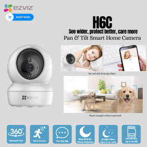 EZVIZ H6C Indoor Smart Home Security Camera with Pan & Tilt 360° Panoramic View Built-in Infrared Motion Detection Two-Way Talk Night Vision WiFi