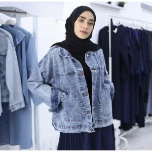 Jaket Wanita Denim Terbaru - Woty Jaket Jeans Oversize Model Saku Balon Import 2025