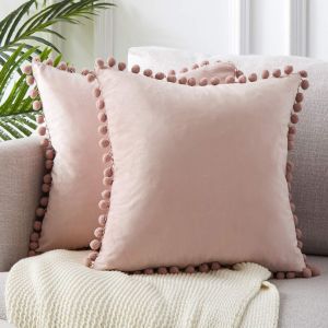 READY STOCK!!! Soft Velvet Sofa Pillow case with decoartive balls 45x45cm Cushion Covers Home Decoration