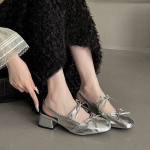 Mary Jane Mid HeelS Women Bow Buckled Chunky Heel Shoes PU Rubber Slip-on ALLEA