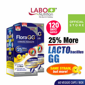 [2 Boxes] LABO Nutrition FloraGG 25 Billion CFU Lactobacillus rhamnosus GG Probiotics with Sunfiber for Immune Recovery Digestion Gut Skin Health Weight Slimming & Bowel Movement Supplement • Made in Japan •  60 Capsules