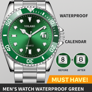 Mens Fashion Waterproof Watch Green Water Mechanical Steel Band Calendar