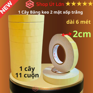 Băng keo 2 mặt xốp trắng rộng 2cm dài 6 mét 1 cây 11 cuộn lõi giấy 3mm giá tại xưởng