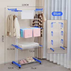 MUSCLEX 4-Tier Clothes Drying Rack with Hook Plastic Foldable Clothes Airer Space Saving Large Size Movable Clothing Rack Household