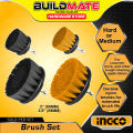 BUILDMATE Ingco 2PCS/SET Soft, Medium, and Hard Bristle Brush Set 1/4" Inch Hex Shank Drill Cleaner Brush Kit - HT2. 