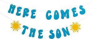 Here Comes the Son Banner- Boy Blue Welcome Little Man Baby Boy Shower Party DecorGender Reveal Party GiftsSunshine Baby Decorations (The Son card Br blue)