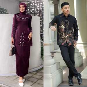Couple Kemeja Batik Baju Kondangan Melayu Bahan Satin Polos Payet FAYRA Kebaya Lamaran