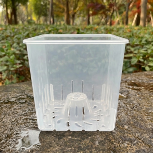 BMFUEW with Trays Clear Flower Pots Square Ventilated Drainage Holes Breathable Seedling Cups Sturdy Thickened Plastic Aeration Plant Pot Indoor Orchid Growing