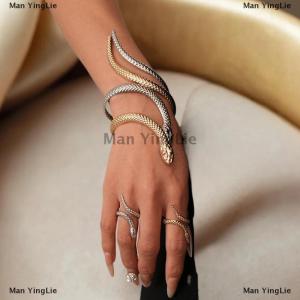 [COD] Man YingLie 2Pcs Punk Snake Shaped Bracelets Ring Jewelry Set Spiral Snake Opening Bracelets Finger Rings Female Male Hand Jewelry