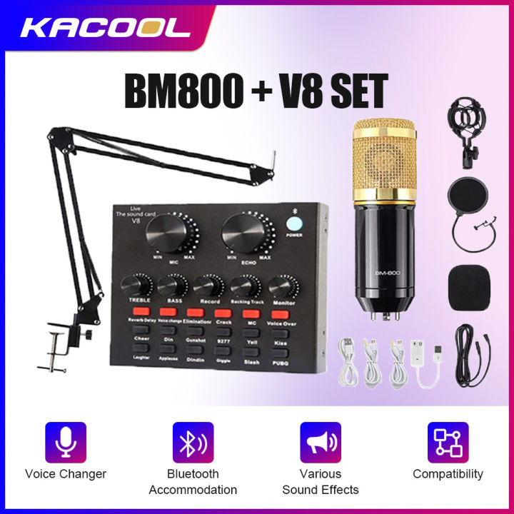 Popcorn BM800 Condenser Microphone Set with V8 Sound Card for Studio
