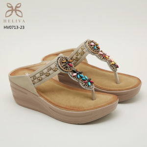 HELIVA ADELA Sandal Wedges Santai Wanita Aksen Etnik Manik Sol 6cm HV0713-23