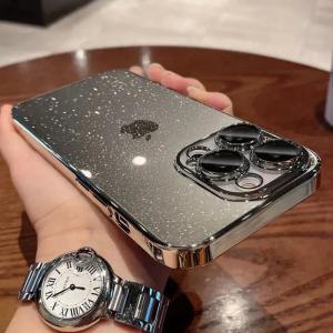 Glitter Clear Electroplated Case For iPhone 16 15 14 Plus 13 12 Pro Max Hard PC Lens Film Protective Transparent Bumper Cover