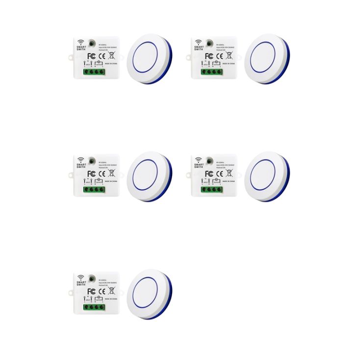 5X 433MHz Wireless Light Switch 220V 110V 10A Relay Receiver Round ...