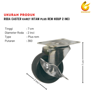 Set 4 Roda Caster Karet 2 inci Plus Rem Warna Hitam - untuk Troli Industri