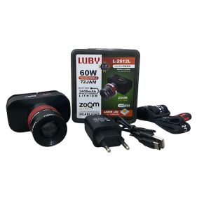 LUBY Senter Kepala LED L-2912L 60Watt Tahan Hingga 72Jam Zoom Putar USB TYPE C 60Watt Cahaya Putih