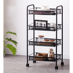 Rak Dorong Lantai Keranjang 4 Susun Beroda Penyimpanan Rak Kamar Mandi Ruang Tamu Multifungsi