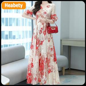 【2-3 days delivery】 2022 Elegant Women Plus Size Boho Beach Maxi Dress Floral Chiffon Midi Sundress