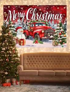 Ready stock sa local warehouseChristmas Background Cloth Red Car Atmosphere Hanging Flag Christmas Decoration Props Party Arrangement Supplies Background Cloth