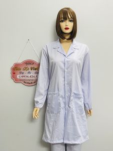 Áo Blouse Đồng Phục Trắng Y Tế Kaki Cao Cấp Túi Vuông Dài Tay