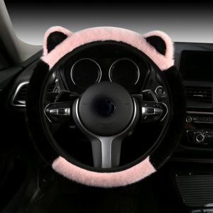 XYAX Ấm áp Bọc vô lăng tai mèo Sang trọng mềm mại Chống trượt Bọc vô lăng bằng vải nhung lông Hoạt hình Chống lạnh Vỏ vô lăng Tay lái ô tô