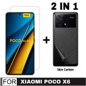 Promo Paket 2 in 1 Tempered Glass Xiaomi Redmi A3 / Poco X6 5G / Poco X6 Pro 5G / Poco M6 Pro 4G 2024 Clear Screen Protector + Garskin Carbon Transparan