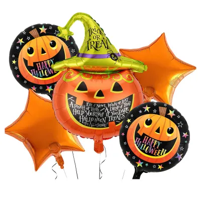 5pcs Halloween theme Foil balloon Set Pumpkin Bat Spider ghost witch Halloween Theme Halloween Party Decoration