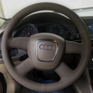 Kaly For Audi Old A4 B7 B8 A6 C6 Q7 2004-2011 Q5 2008-2012 Hand Stitched black grey Genuine Leather Car Steering Wheel Cover 2Z6B7