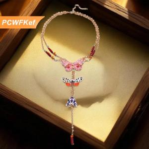 【PCWFKef】 สร้อยคอโซ่โลหะยาวหลายชั้นพร้อมจี้ผีเสื้อสไตล์โบฮีเมียนสำหรับผู้หญิงเครื่องประดับแฟชั่นชายหาดในฤดูร้อน