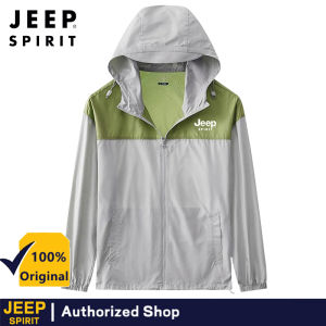JEEP SPIRIT แจ็คเก็ตผู้ชายน้ำหนักเบาแจ็คเก็ตกันลมเดรสเปิดไหล่ข้างเดียวเสื้อคลุมบางๆกลางแจ้งกีฬาหลวมชุดกันแดด