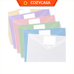 A4 Button File Bag - Assorted 6pcs Set / Snap Button Document Envelope with Label Pocket
