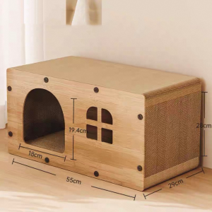 GREENPETS 2IN1 Cat Scratcher House Board Wooden Extra Large Cat Villa Wear-resistant Cat Bed Cat Sleeping