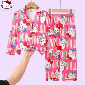 Christmas gifts Halloween Cartoon Children Kuromi Long Sleeved Pajamas Sanrio Melody Autumn New Anime Cinnamoroll Girl Kawaii Home Suit Set Girls Clothe